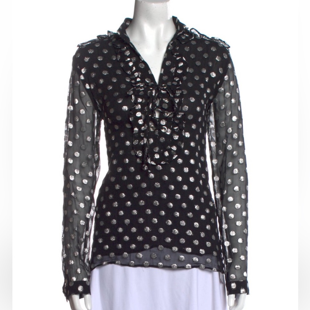 Dodo Bar Or Polka Dot Print V-Neck Blouse size M *LIKE NEW*
